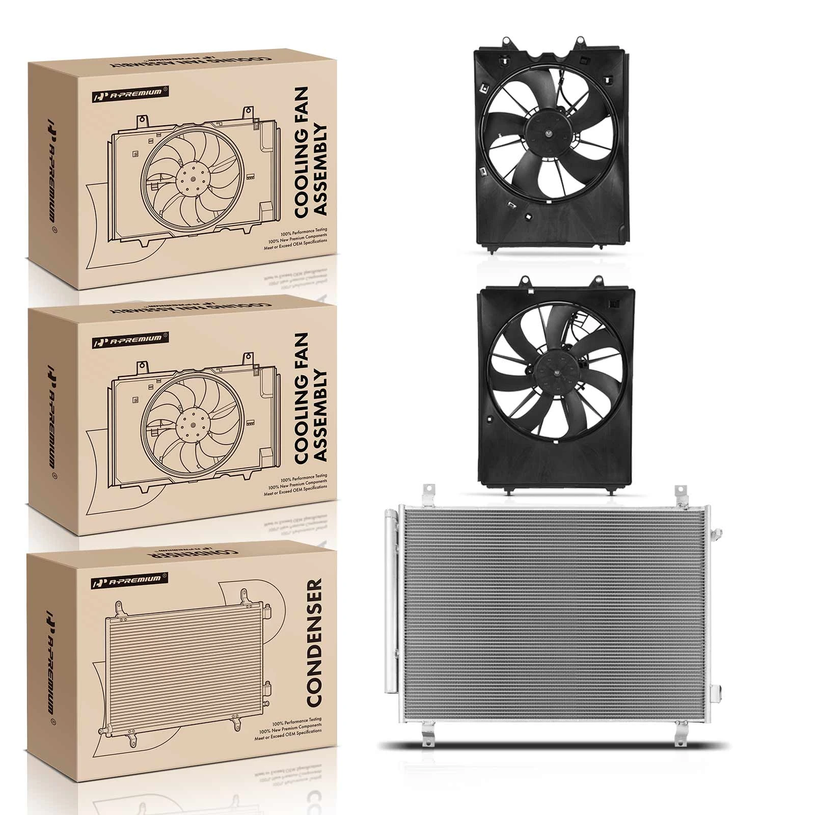 1 Pc AC Condenser & 2 Pcs Single Cooling Fan Assembly Kit for 2014-2018 Acura MDX