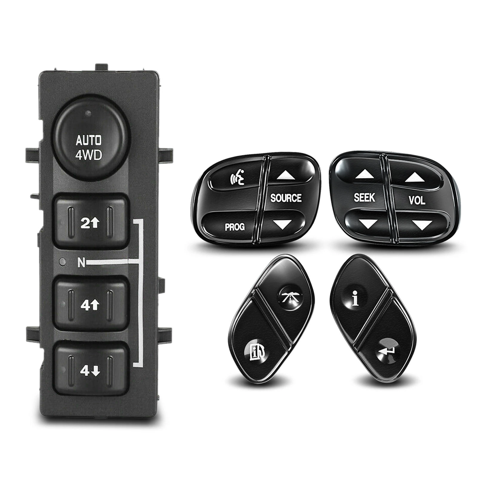 5 Pcs 4x4 Auto AWD Selector & Steering Wheel Control Switch for 2003-2006 Chevrolet Tahoe
