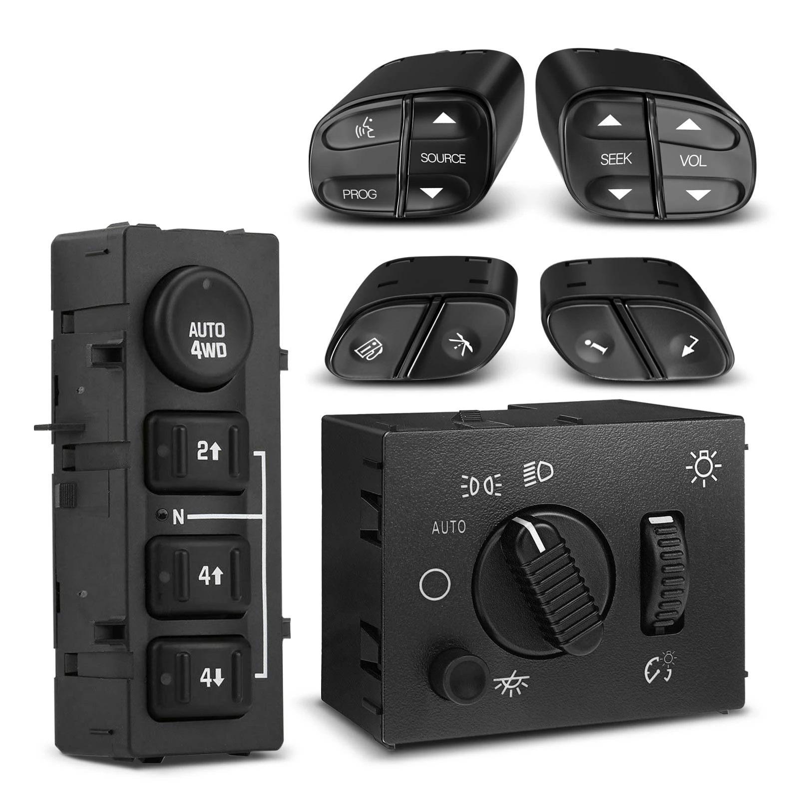 6 Pcs 4WD Selector Switch & Steering Wheel Control Switch & Headlight Switch for 2003-2006 Chevrolet Tahoe