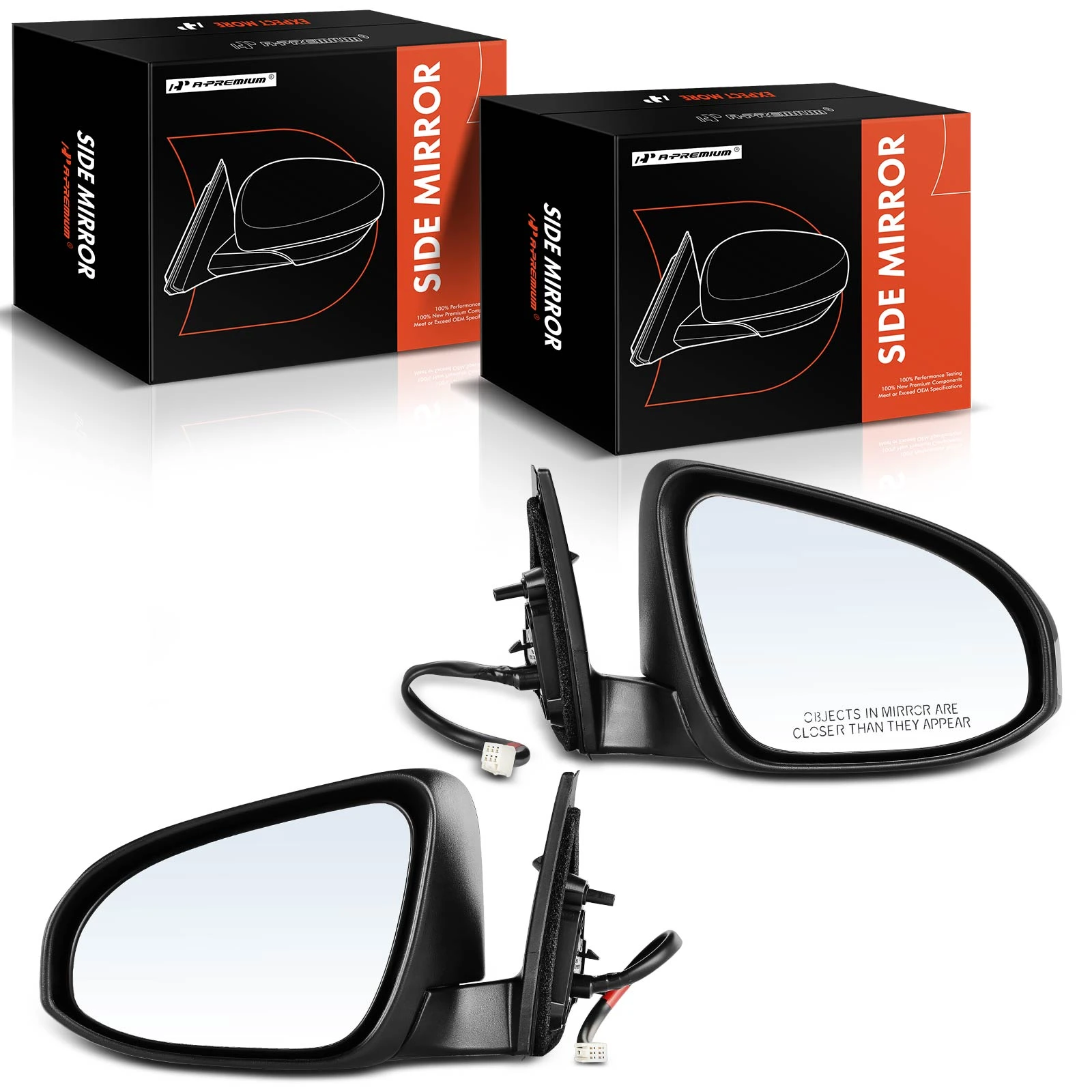 2012-2014 Toyota Camry Driver & Passenger Mirror, with Heating, Power Adjustment, Manual Folding, Black A-Premium APMI304