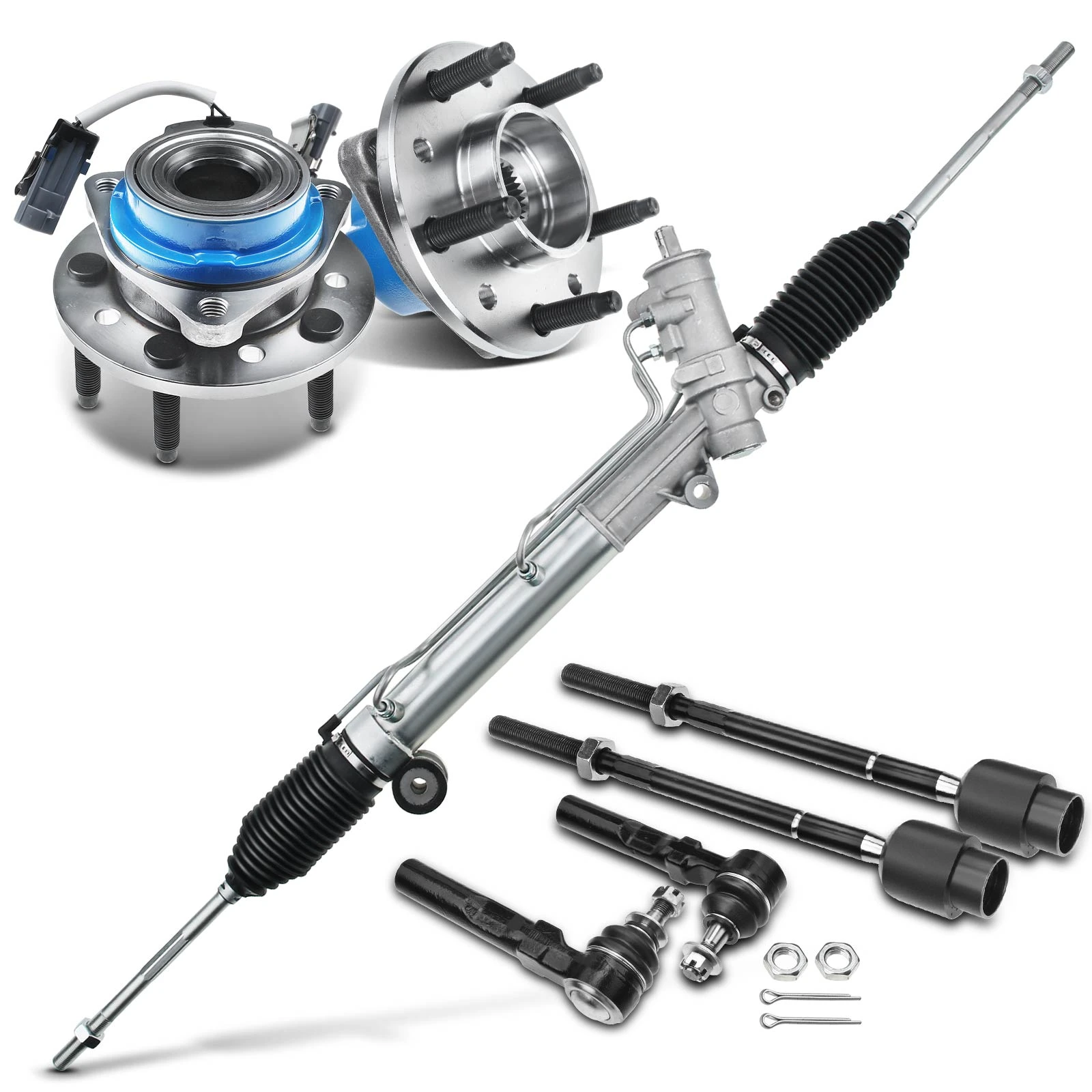 7 Pcs Rack and Pinion & Hub Bearing & Tie Rod End Kit