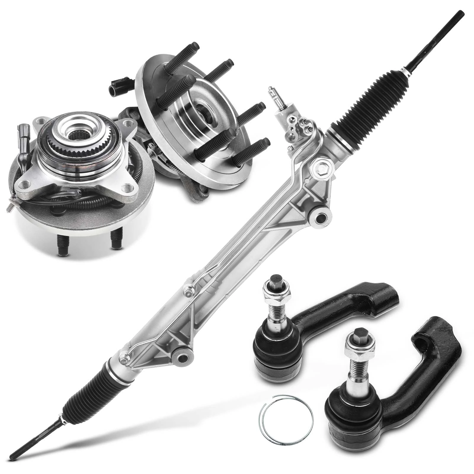 5 Pcs Rack and Pinion & Hub Bearing & Tie Rod End Kit for Ford F-150 2009-2010 4WD 6-Stud