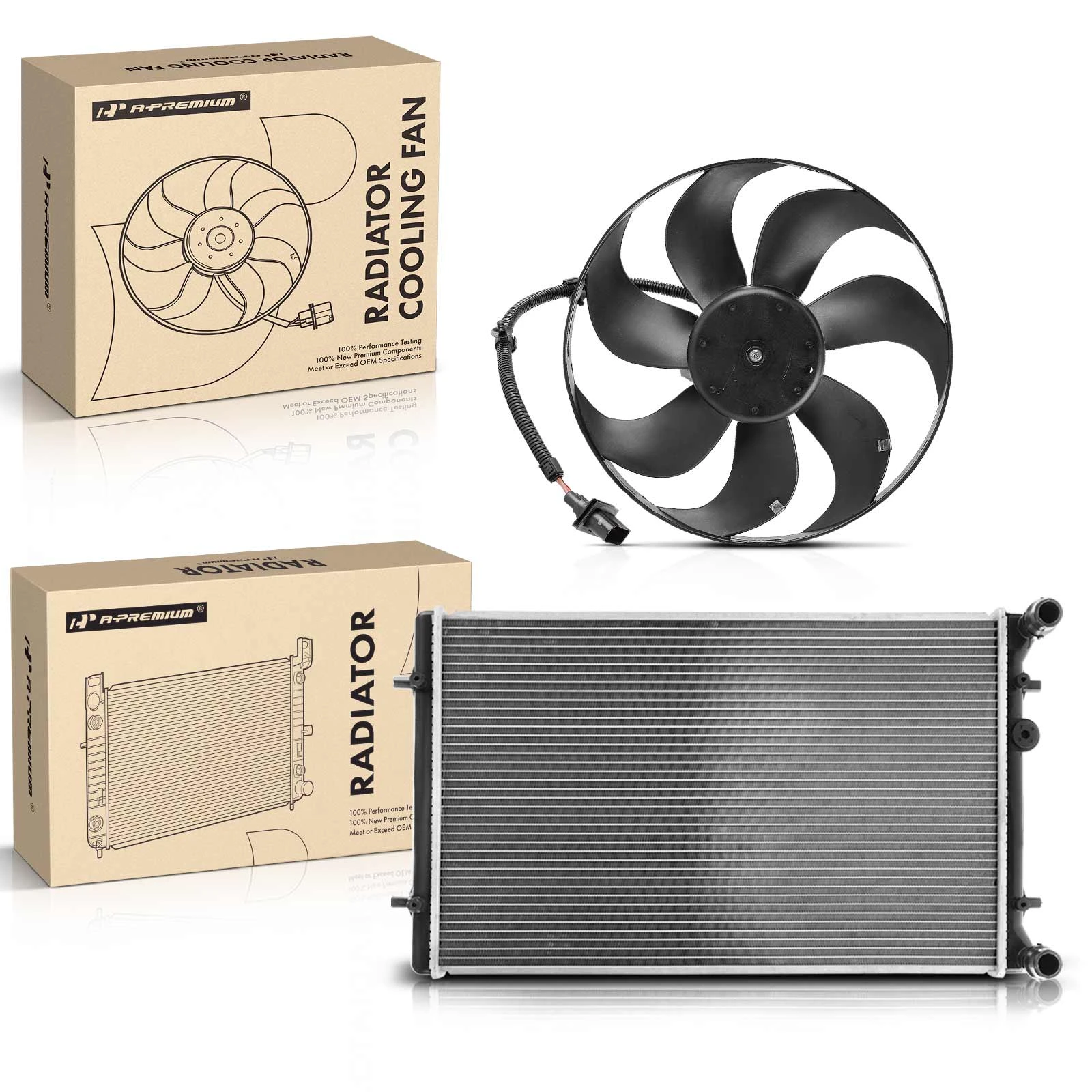 2 Pcs Radiator & Cooling Fan Assembly Kit for Volkswagen Golf 2004 L4 2.0L