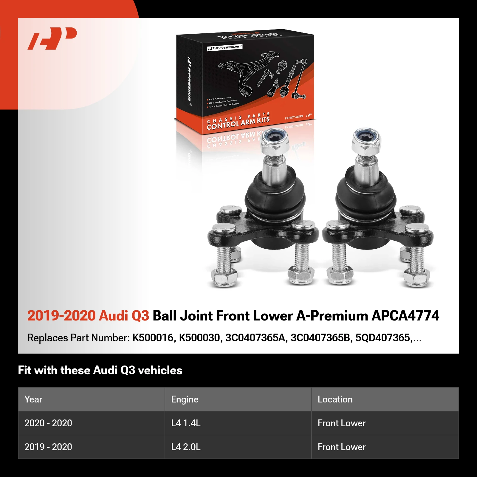 2019-2020 Audi Q3 Ball Joint Front Lower A-Premium APCA4774