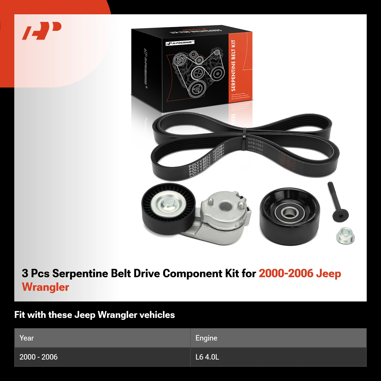 3 Pcs Serpentine Belt Drive Component Kit for 2000-2006 Jeep Wrangler