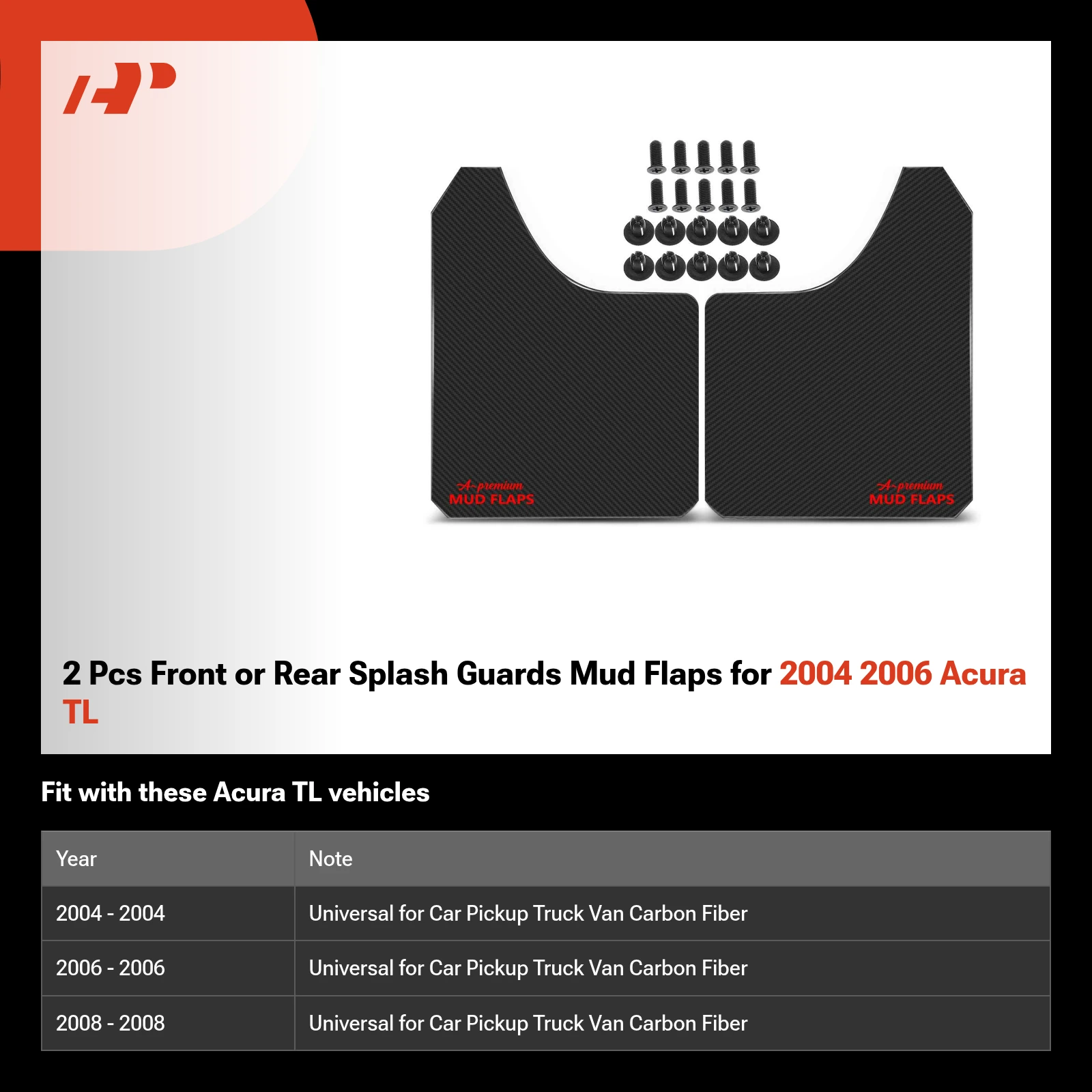 2 Pcs Front or Rear Splash Guards Mud Flaps for 2004 2006 Acura TL