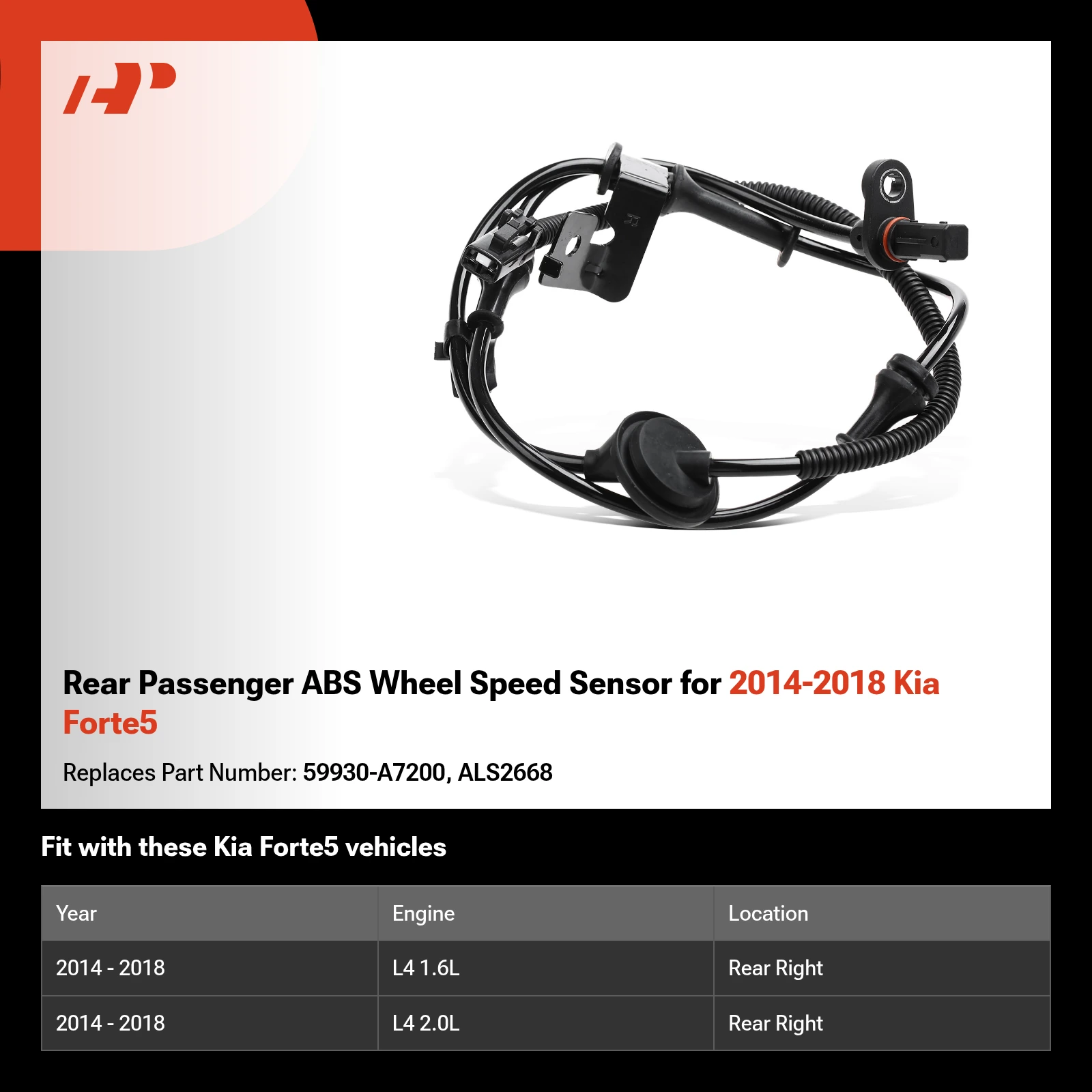 Rear Passenger ABS Wheel Speed Sensor for 2014-2018 Kia Forte5