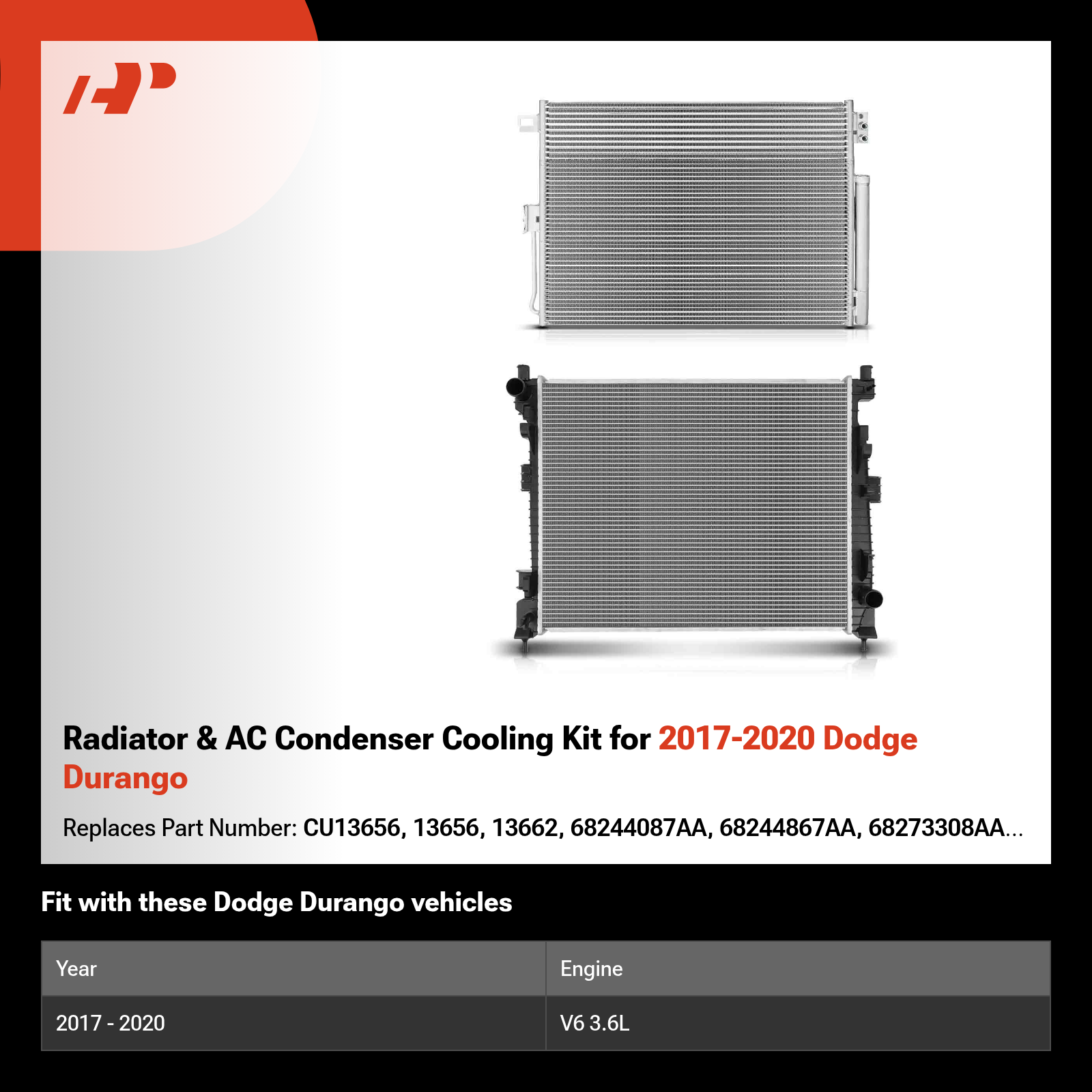 Radiator & AC Condenser Cooling Kit for 2017-2020 Dodge Durango