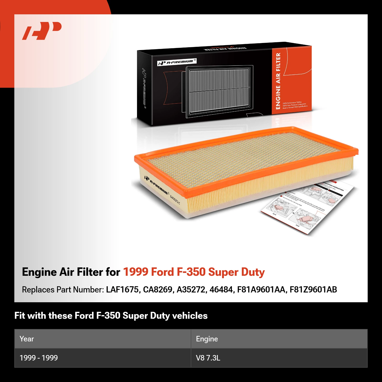 Engine Air Filter for 1999 Ford F-350 Super Duty