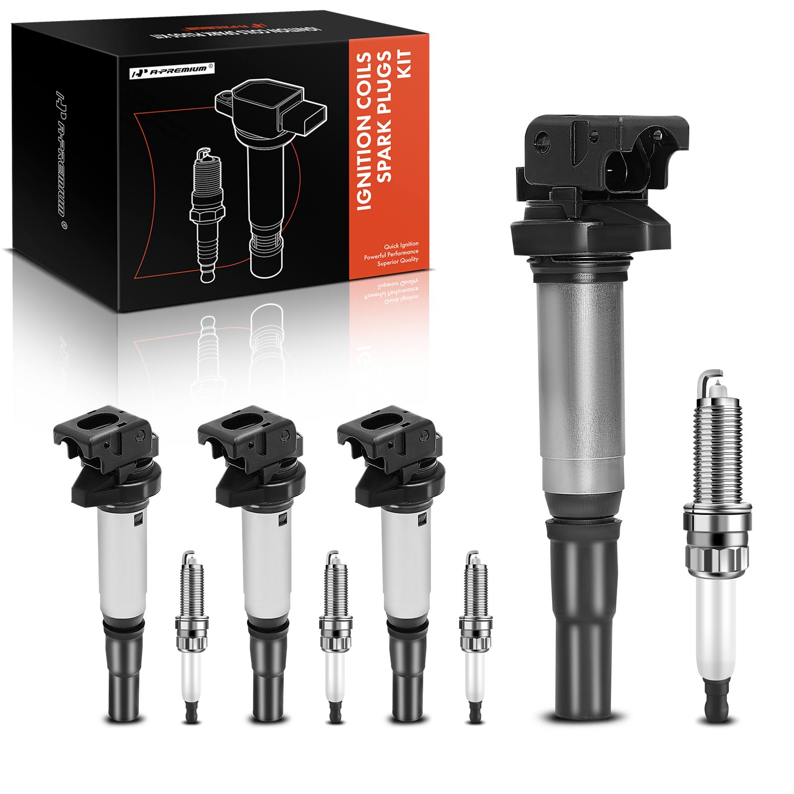 2007-2013 Mini Cooper Ignition Coil and Spark Plug Kit Set of 8 Iridium Series, 3-Blade Terminal A-Premium APIC0794