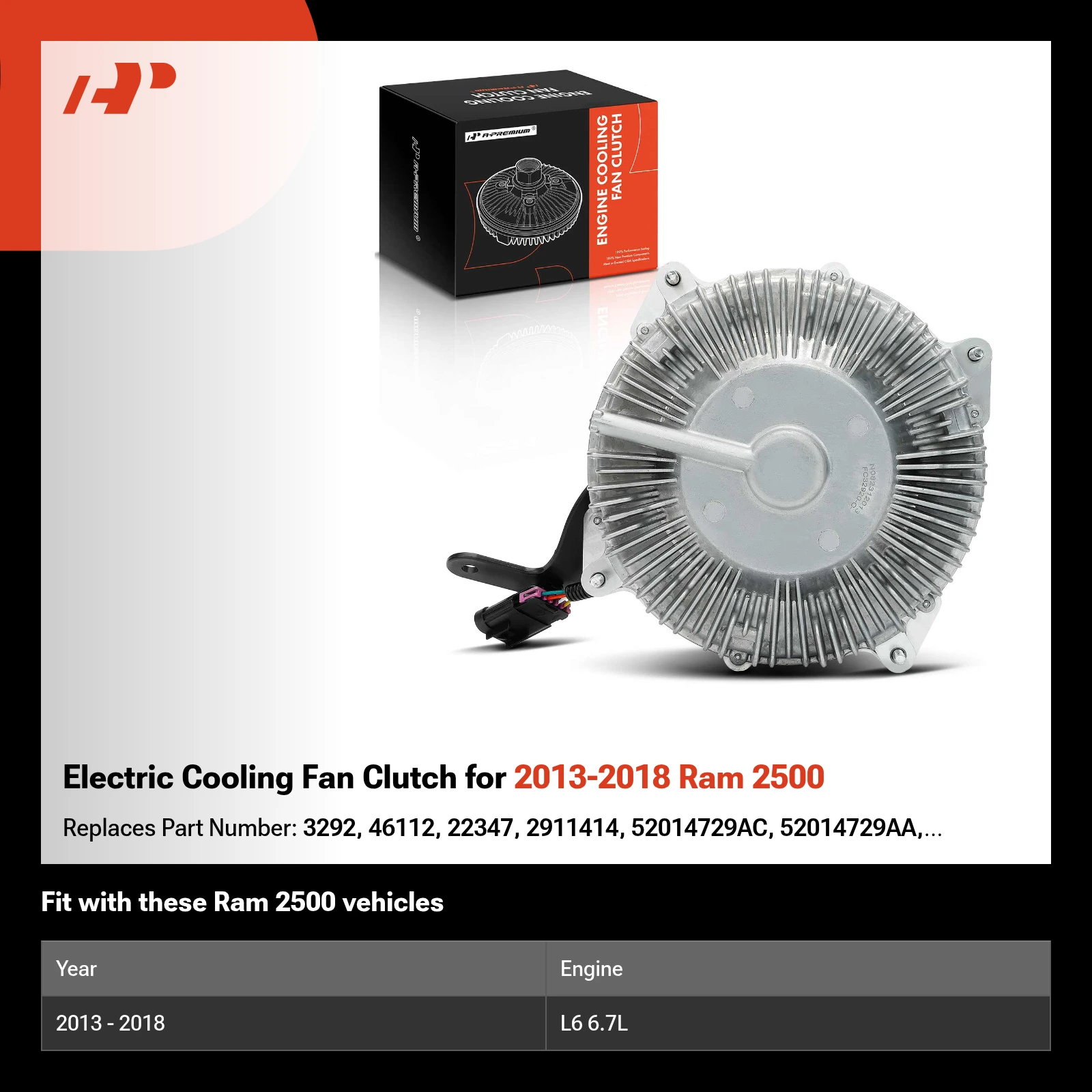 Electric Cooling Fan Clutch for 2013-2018 Ram 2500