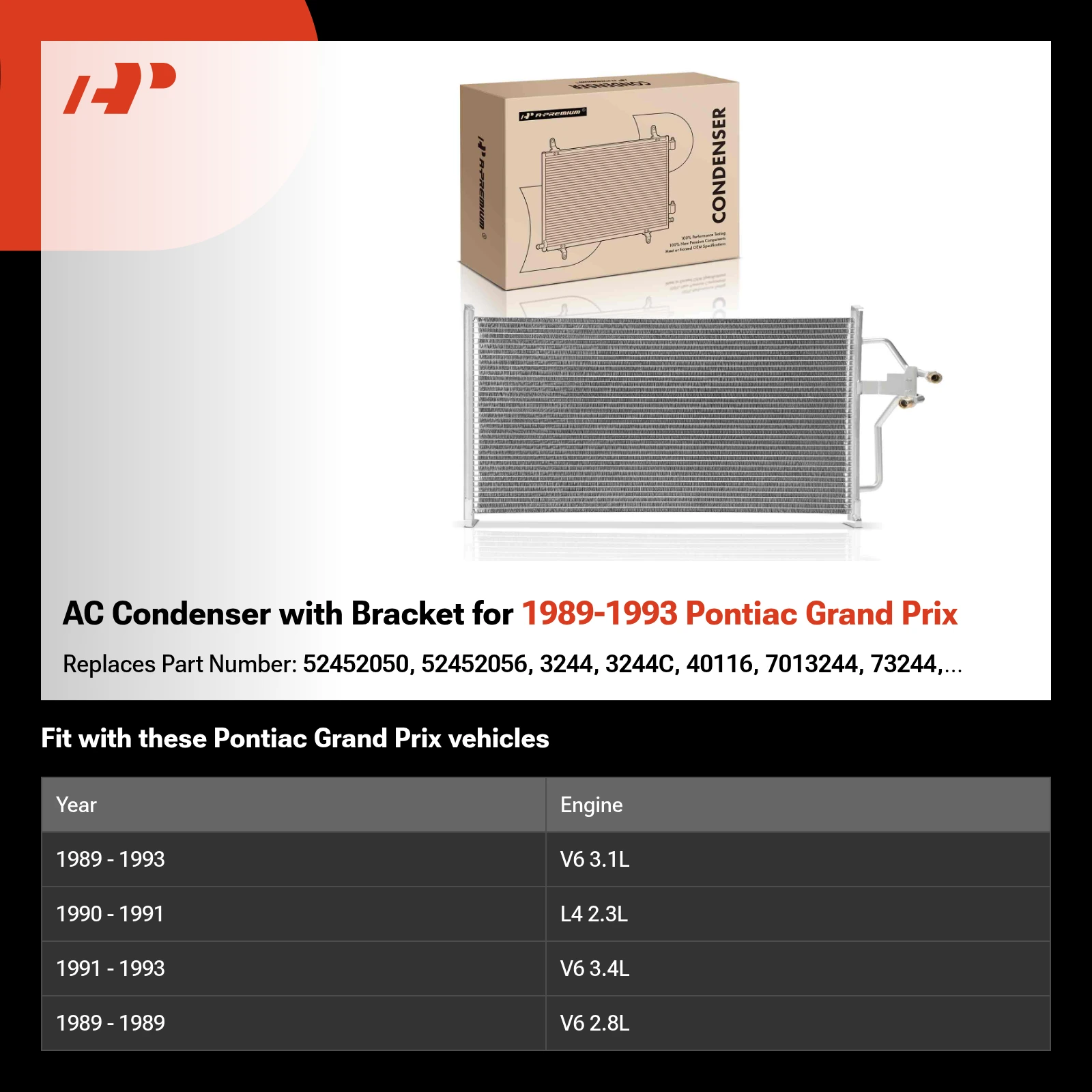 AC Condenser with Bracket for 1989-1993 Pontiac Grand Prix