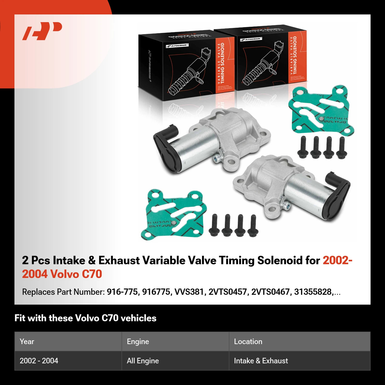 2 Pcs Intake & Exhaust Variable Valve Timing Solenoid for 2002-2004 Volvo C70