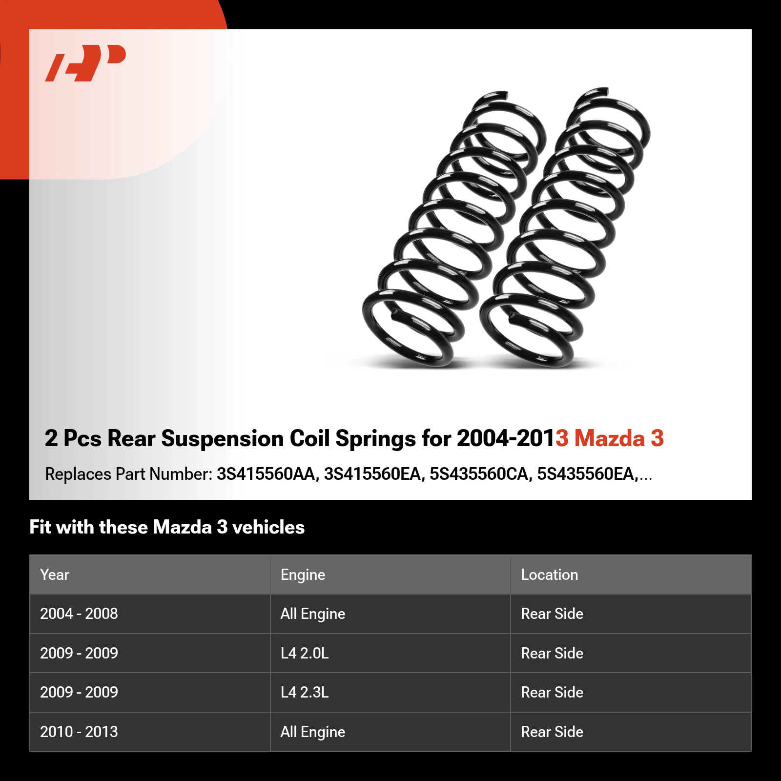 2 Pcs Rear Suspension Coil Springs for 2004-2013 Mazda 3