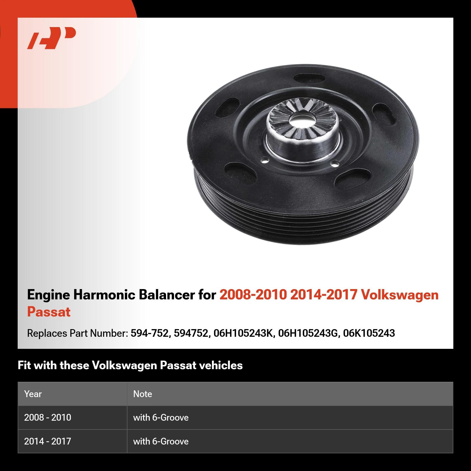 Engine Harmonic Balancer for 2008-2010 2014-2017 Volkswagen Passat