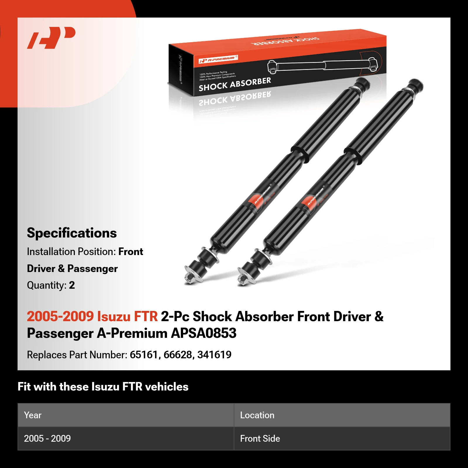 2005-2009 Isuzu FTR 2-Pc Shock Absorber Front Driver & Passenger A-Premium APSA0853