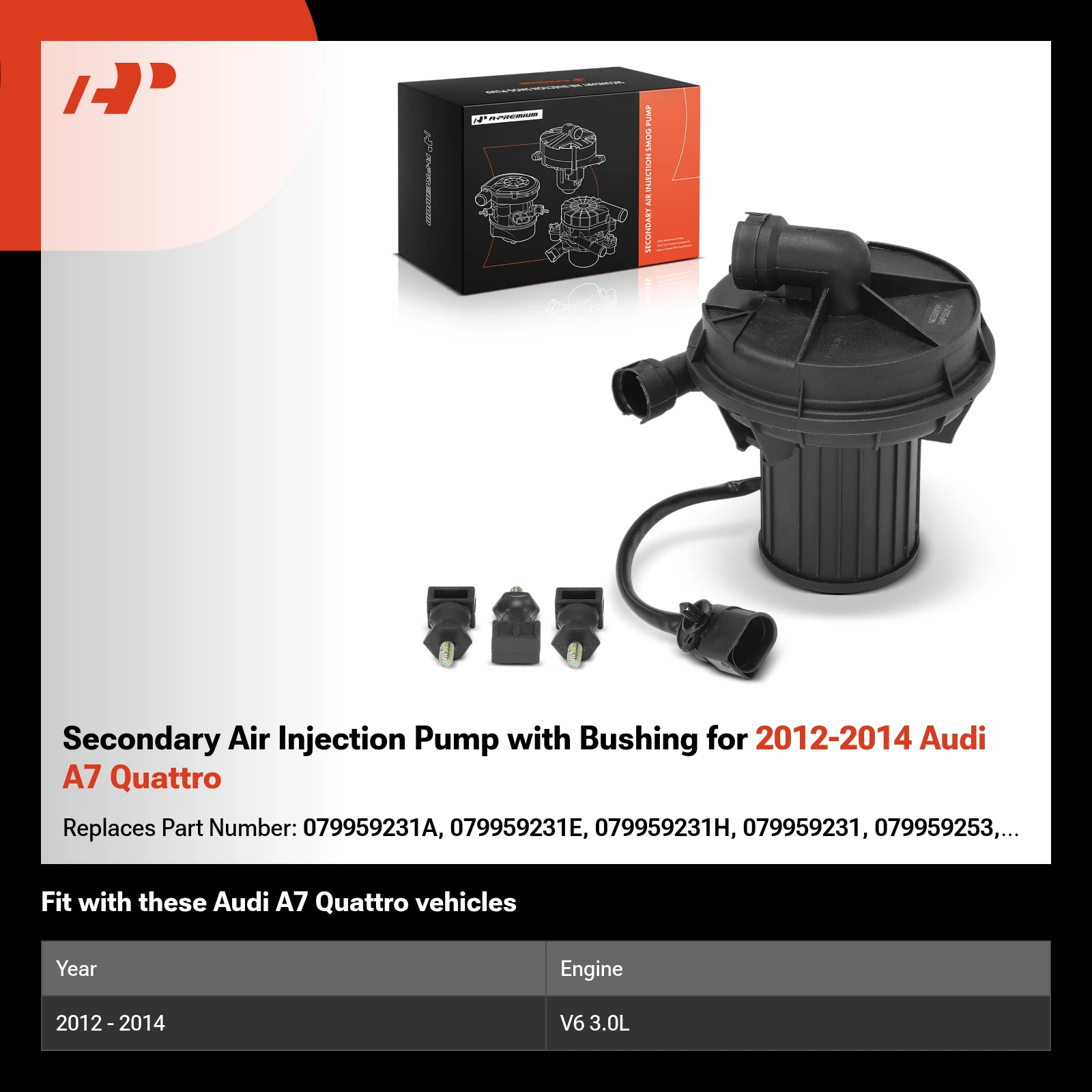 Secondary Air Injection Pump with Bushing for 2012-2014 Audi A7 Quattro