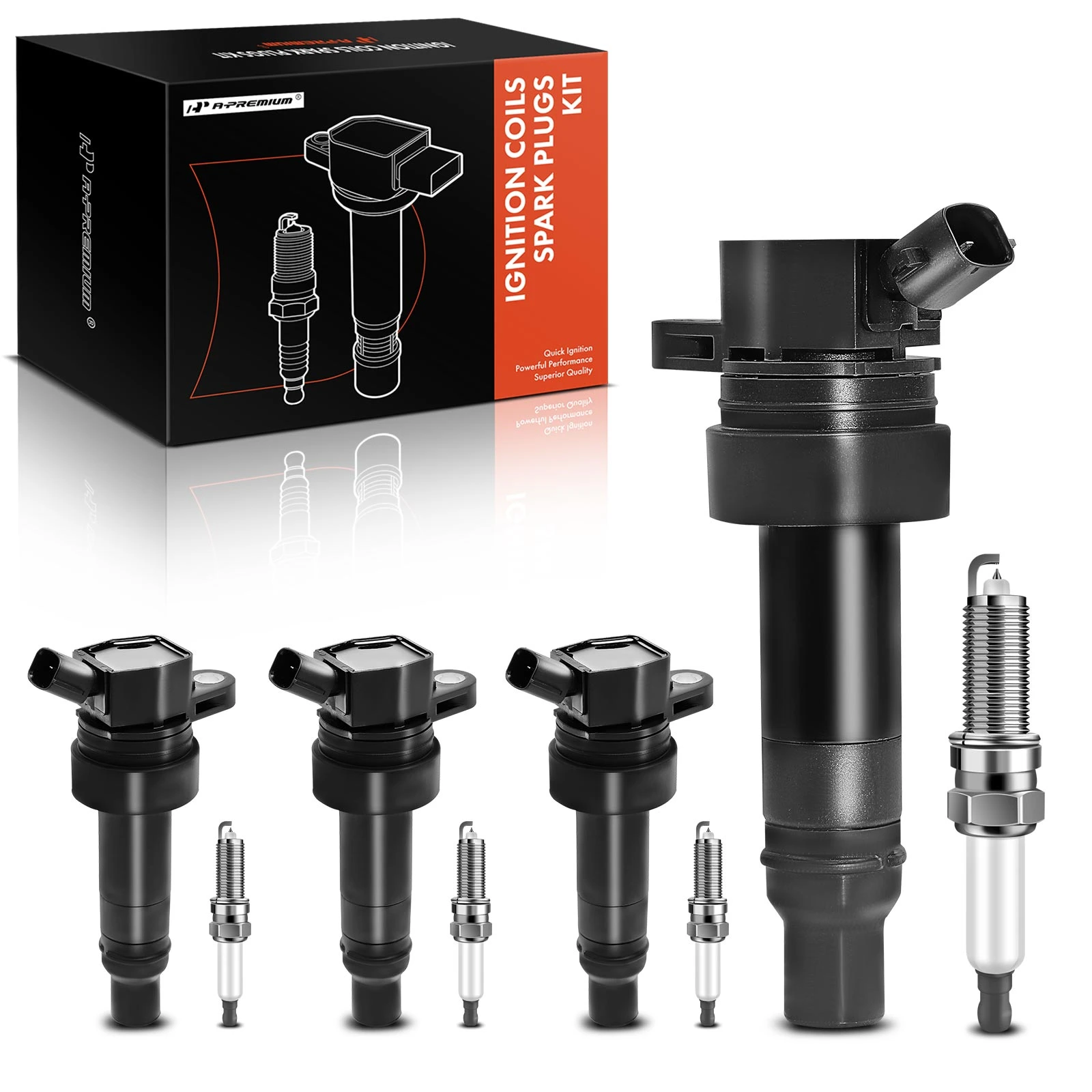 Ignition Coil and Spark Plug Kit Set of 8 Iridium Series, 2-Blade Terminal A-Premium APIC0797