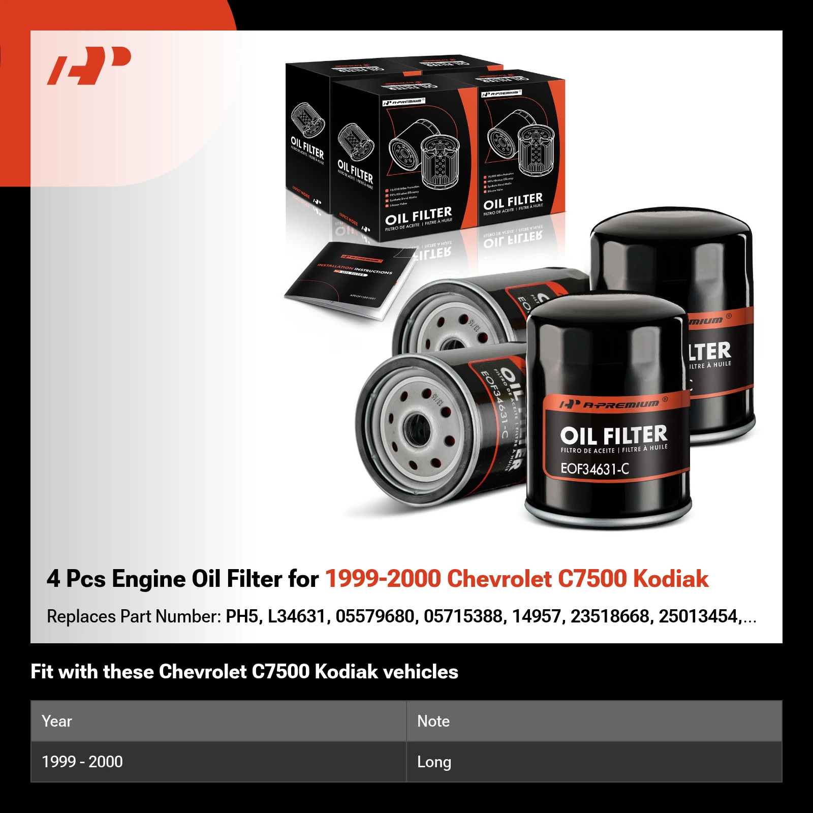 4 Pcs Engine Oil Filter for 1999-2000 Chevrolet C7500 Kodiak