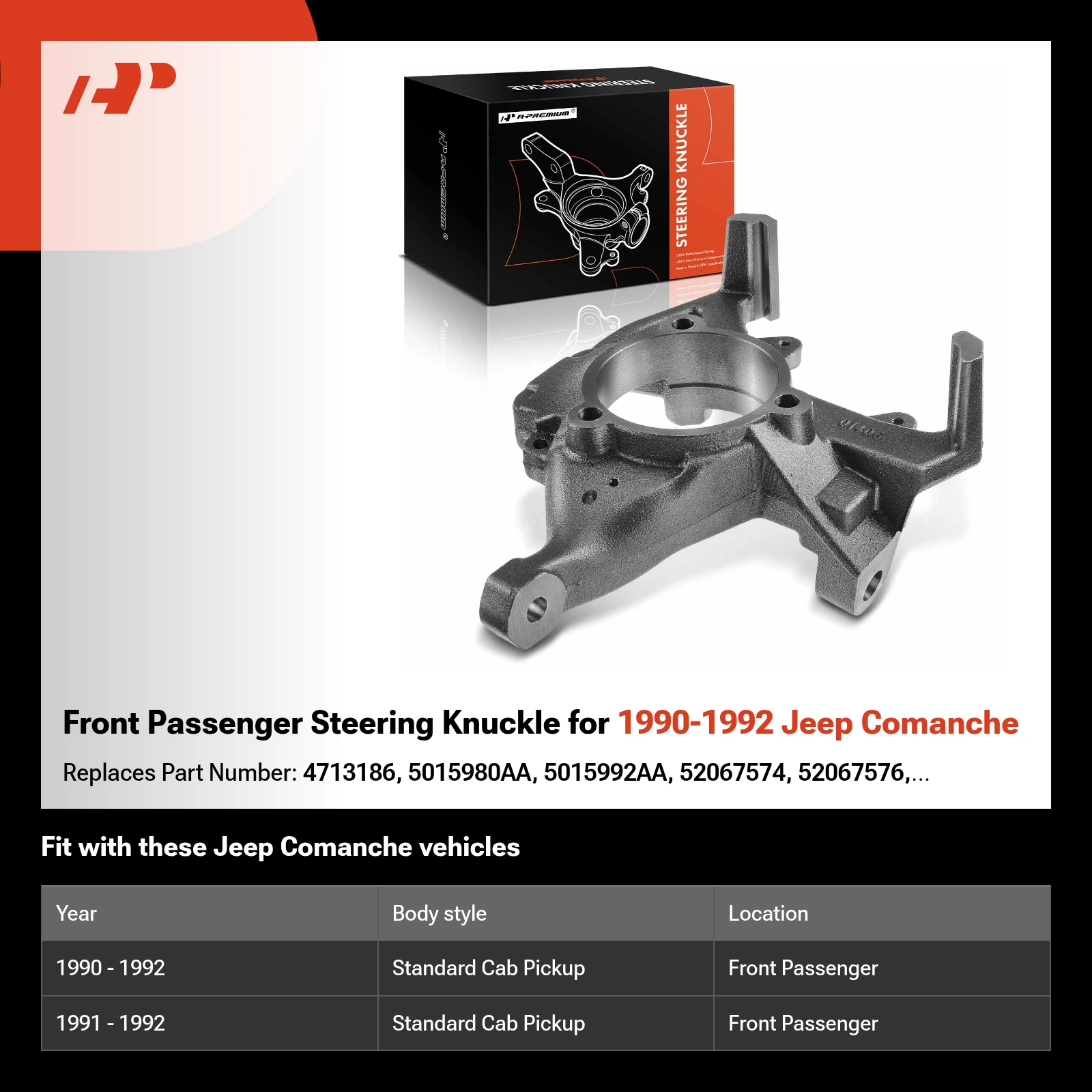 Front Passenger Steering Knuckle for 1990-1992 Jeep Comanche