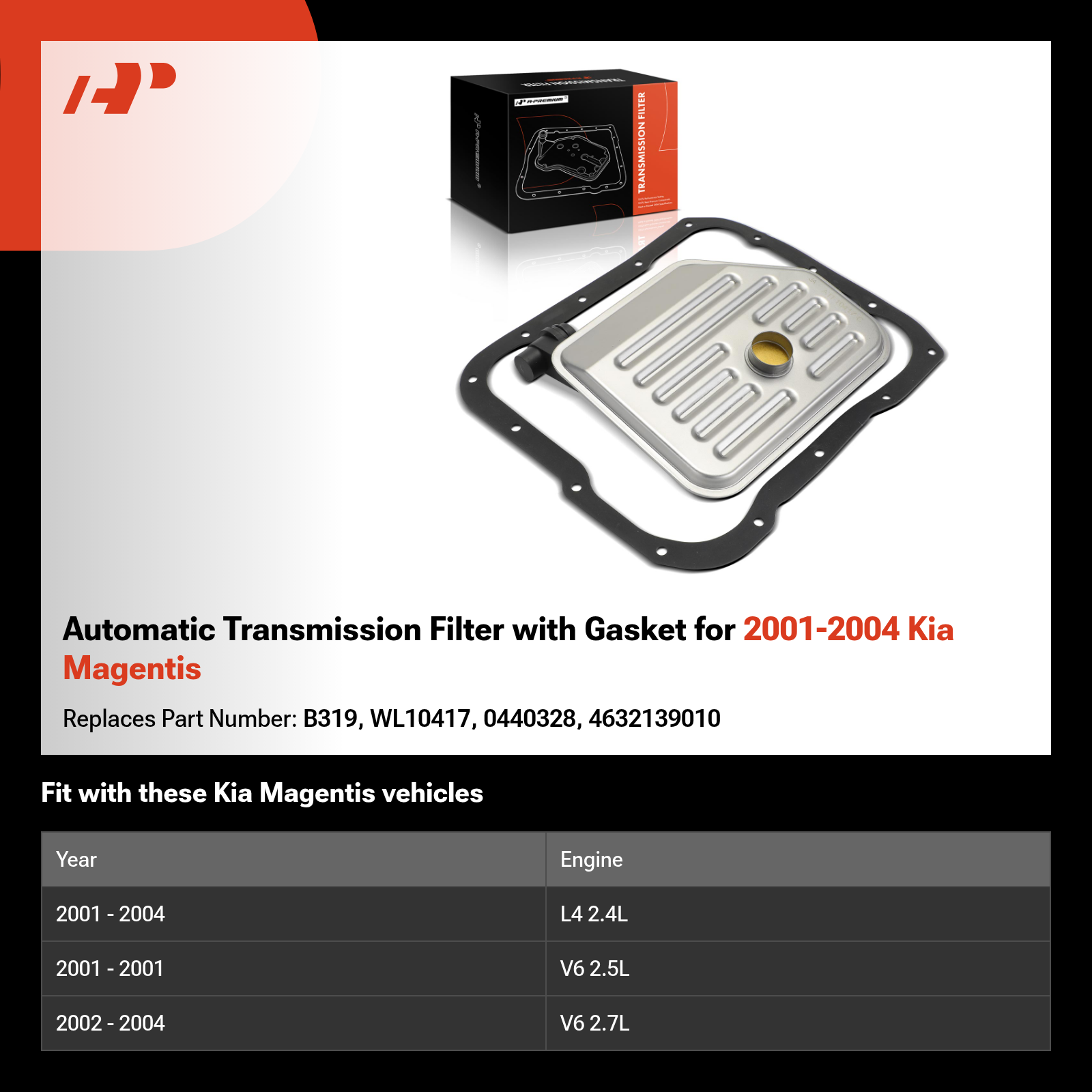 Automatic Transmission Filter with Gasket for 2001-2004 Kia Magentis