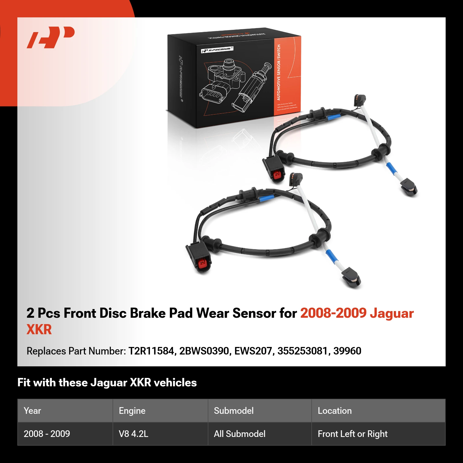 2 Pcs Front Disc Brake Pad Wear Sensor for 2008-2009 Jaguar XKR