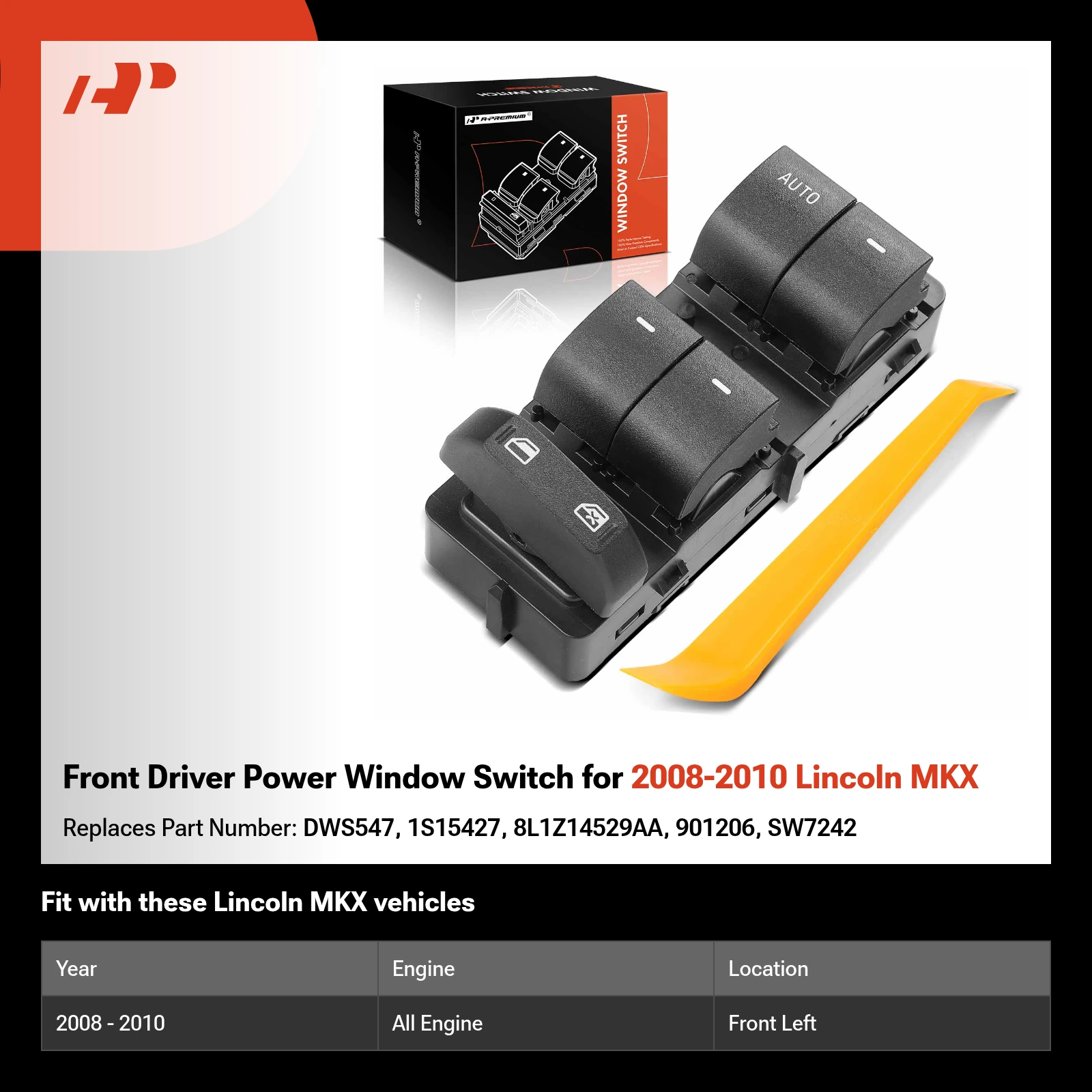 Front Driver Power Window Switch for 2008-2010 Lincoln MKX