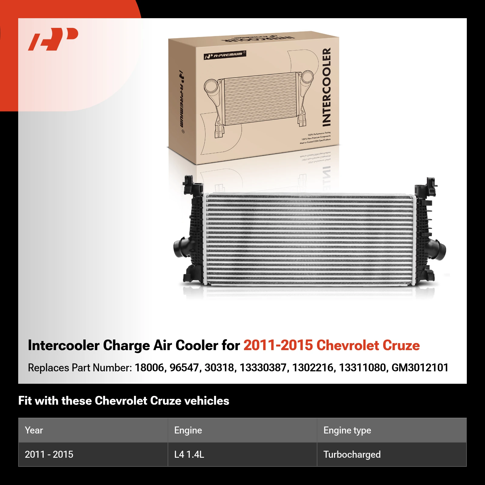 Intercooler Charge Air Cooler for 2011-2015 Chevrolet Cruze