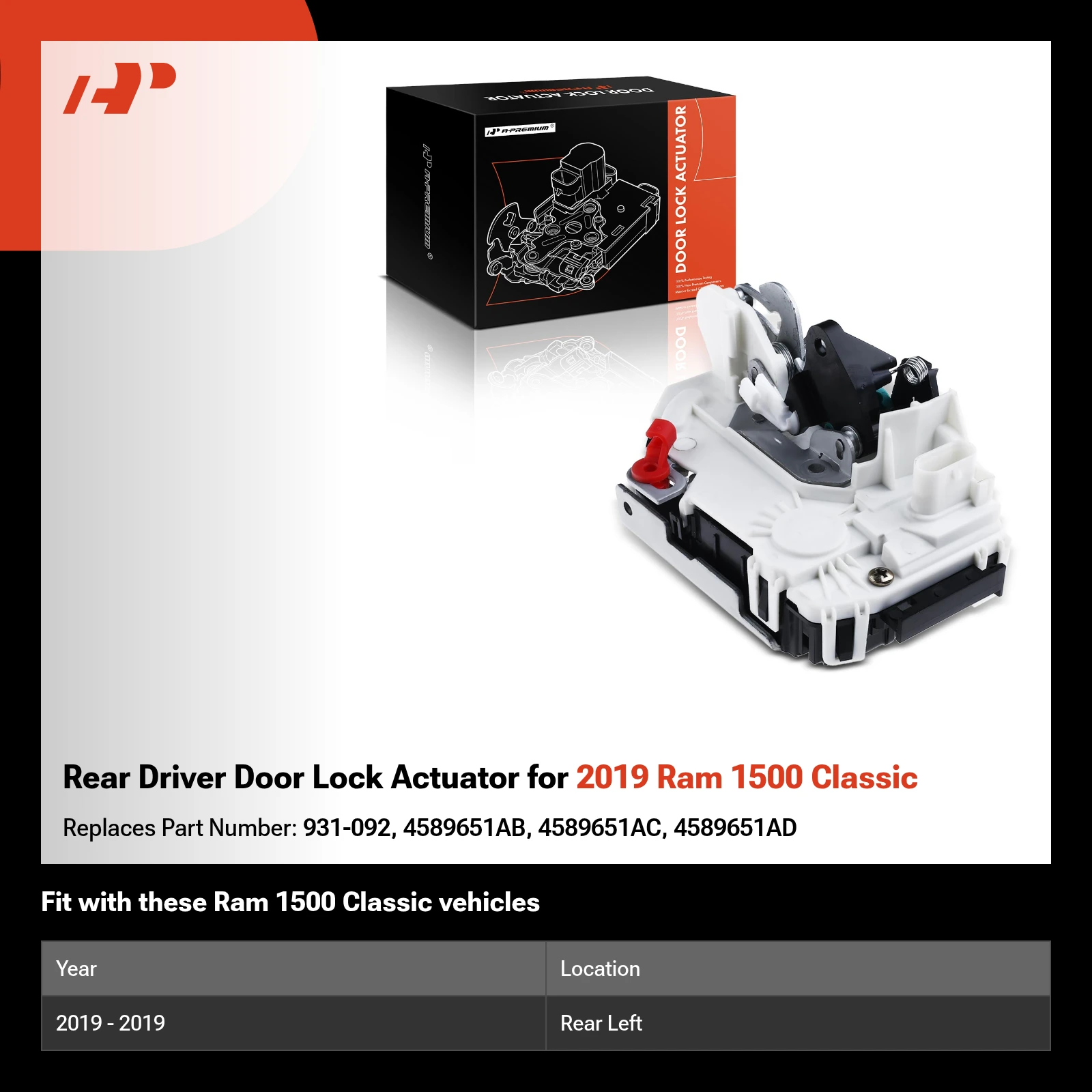 Rear Driver Door Lock Actuator for 2019 Ram 1500 Classic