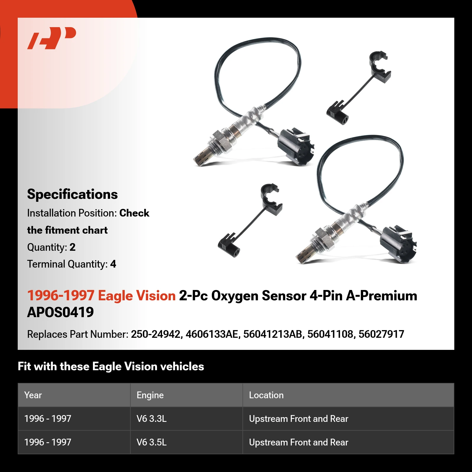 1996-1997 Eagle Vision 2-Pc Oxygen Sensor 4-Pin A-Premium APOS0419
