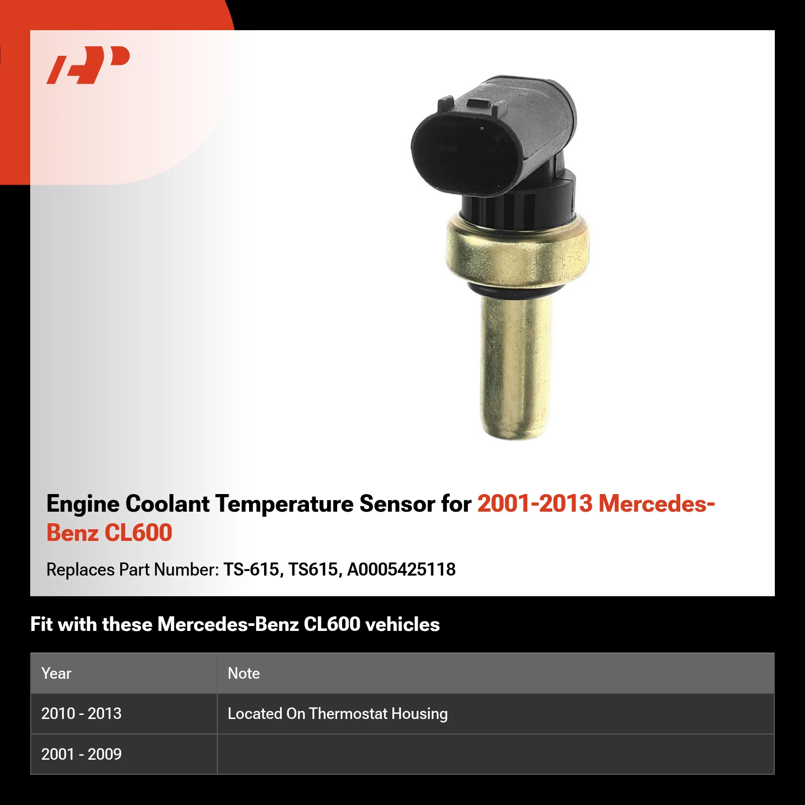 Engine Coolant Temperature Sensor for 2001-2013 Mercedes-Benz CL600