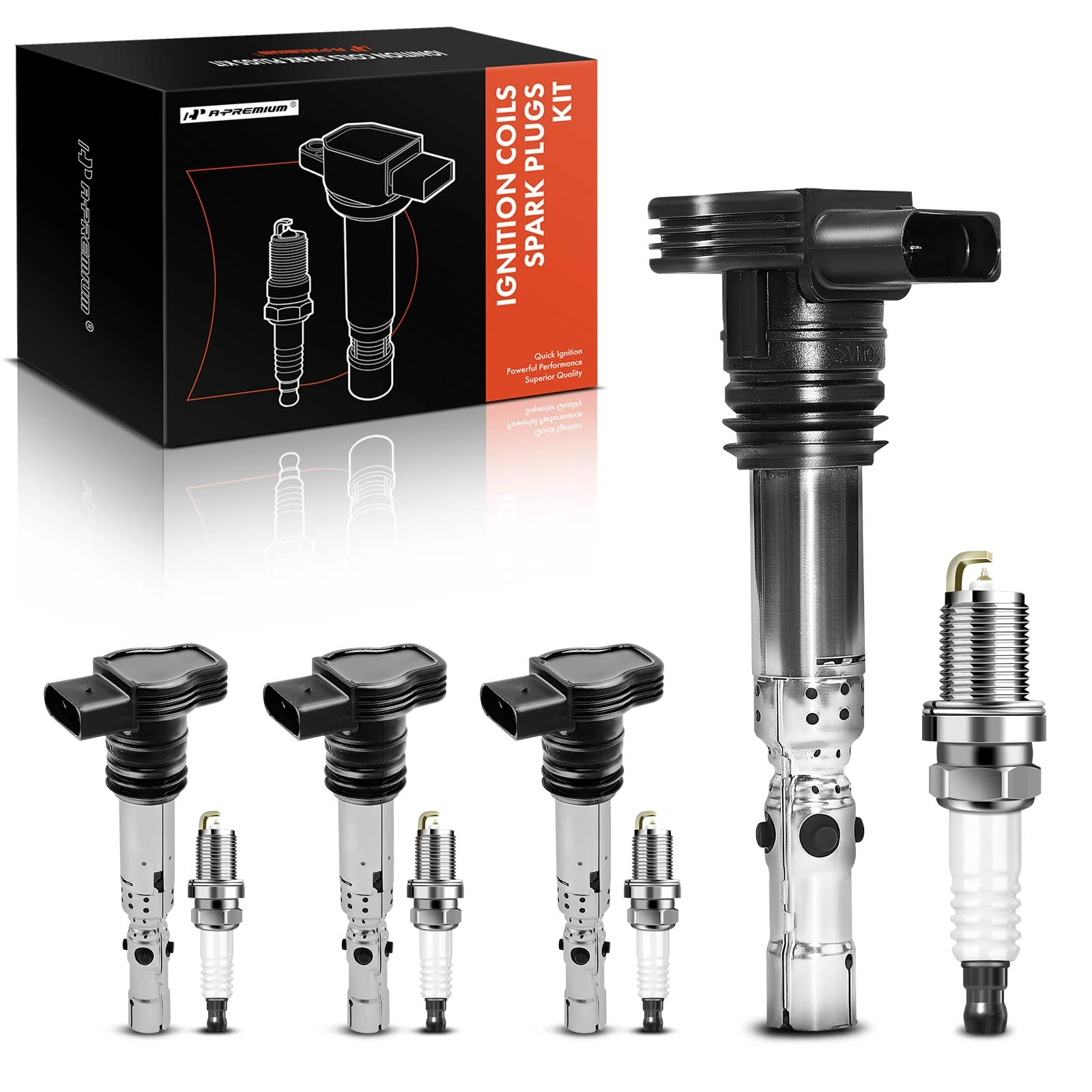 2000-2005 Volkswagen Passat Ignition Coil and Spark Plug Kit Set of 8 Iridium Series, 4-Blade Terminal A-Premium APIC0793