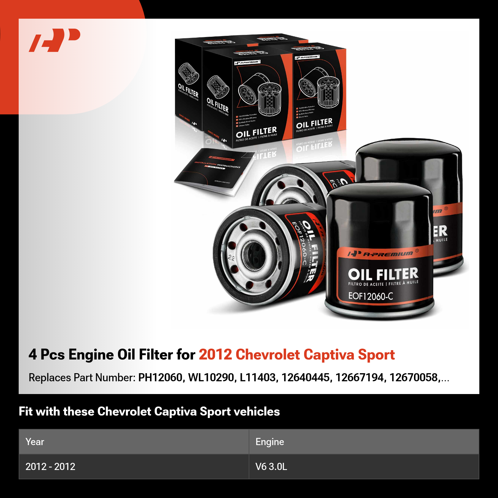 4 Pcs Engine Oil Filter for 2012 Chevrolet Captiva Sport