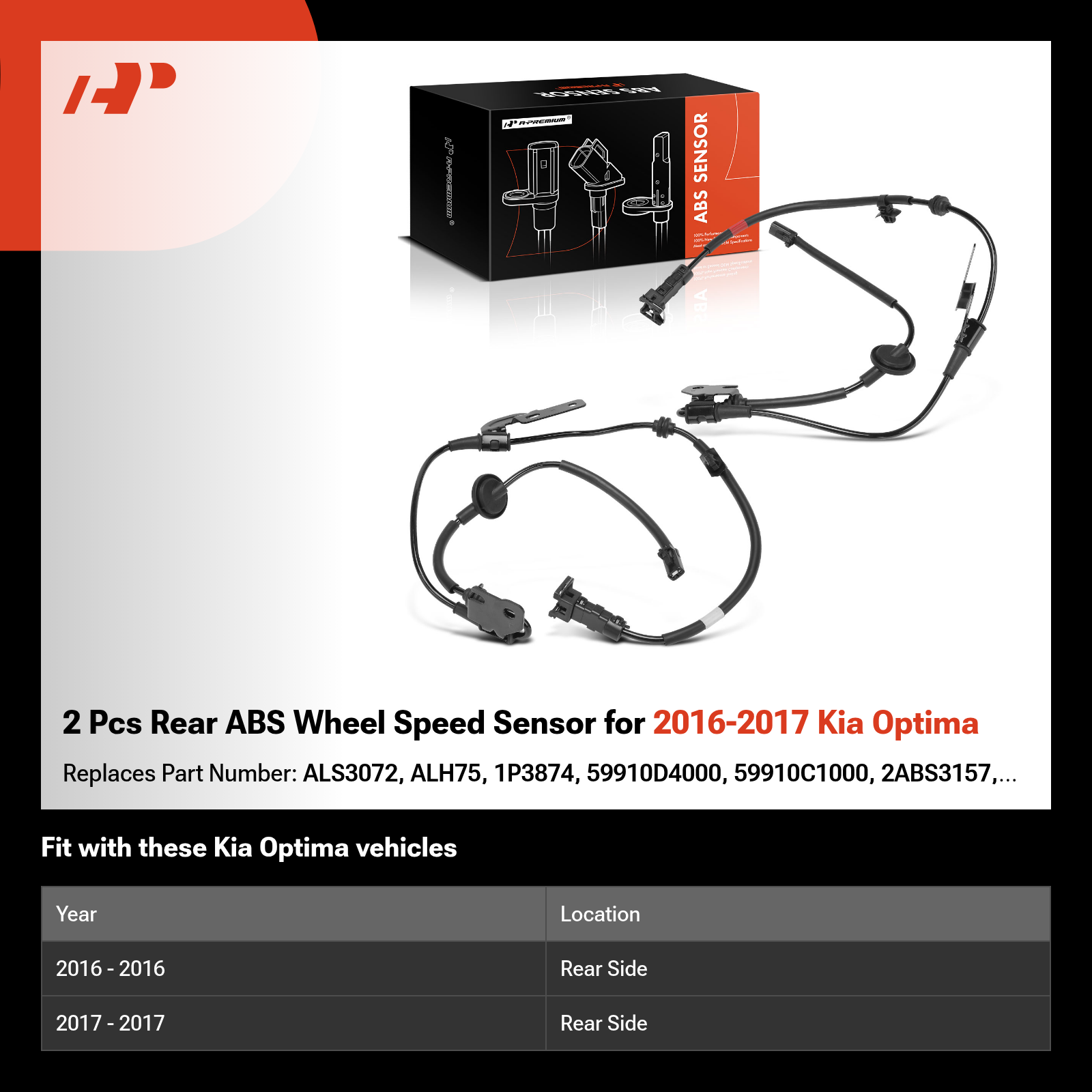 2 Pcs Rear ABS Wheel Speed Sensor for 2016-2017 Kia Optima