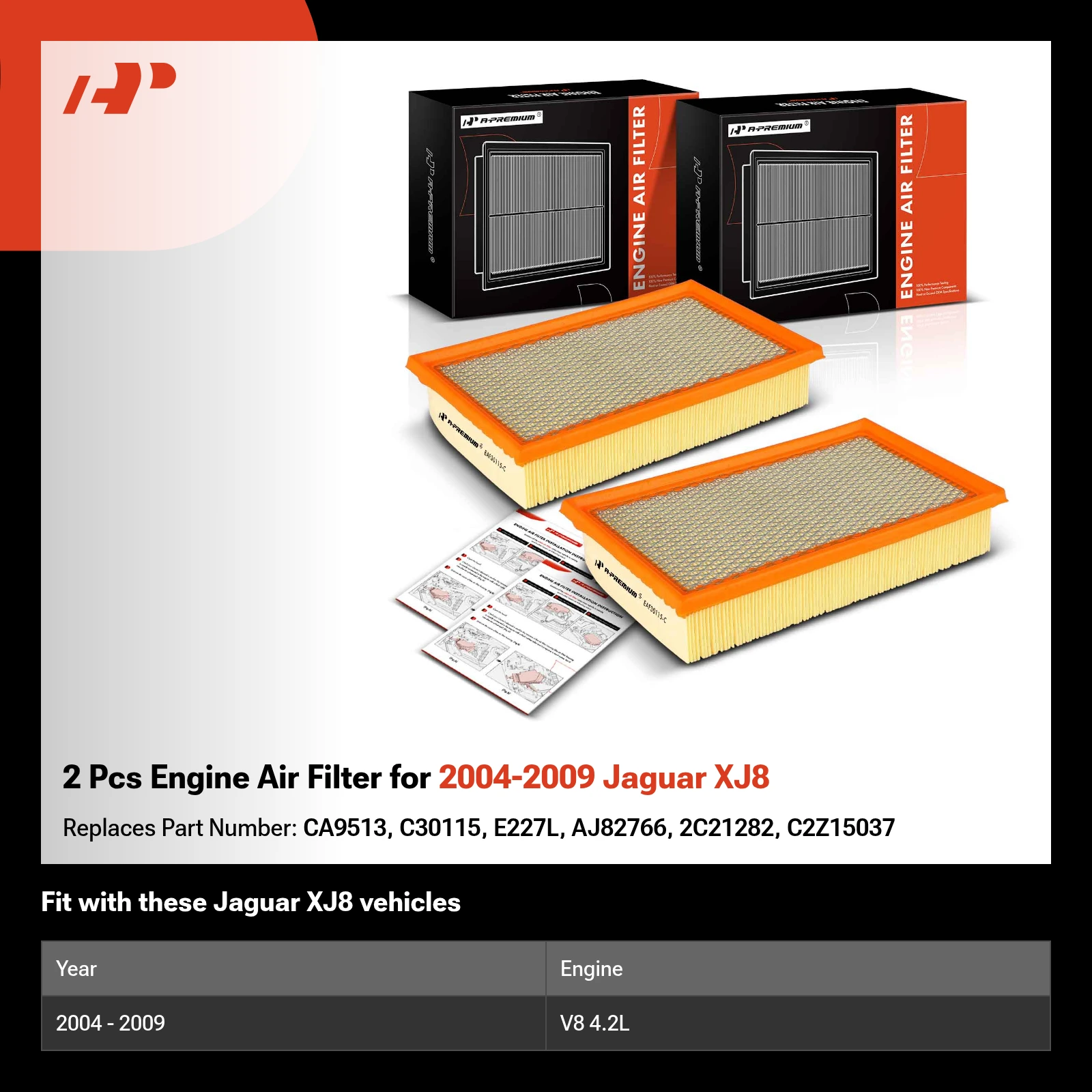 2 Pcs Engine Air Filter for 2004-2009 Jaguar XJ8