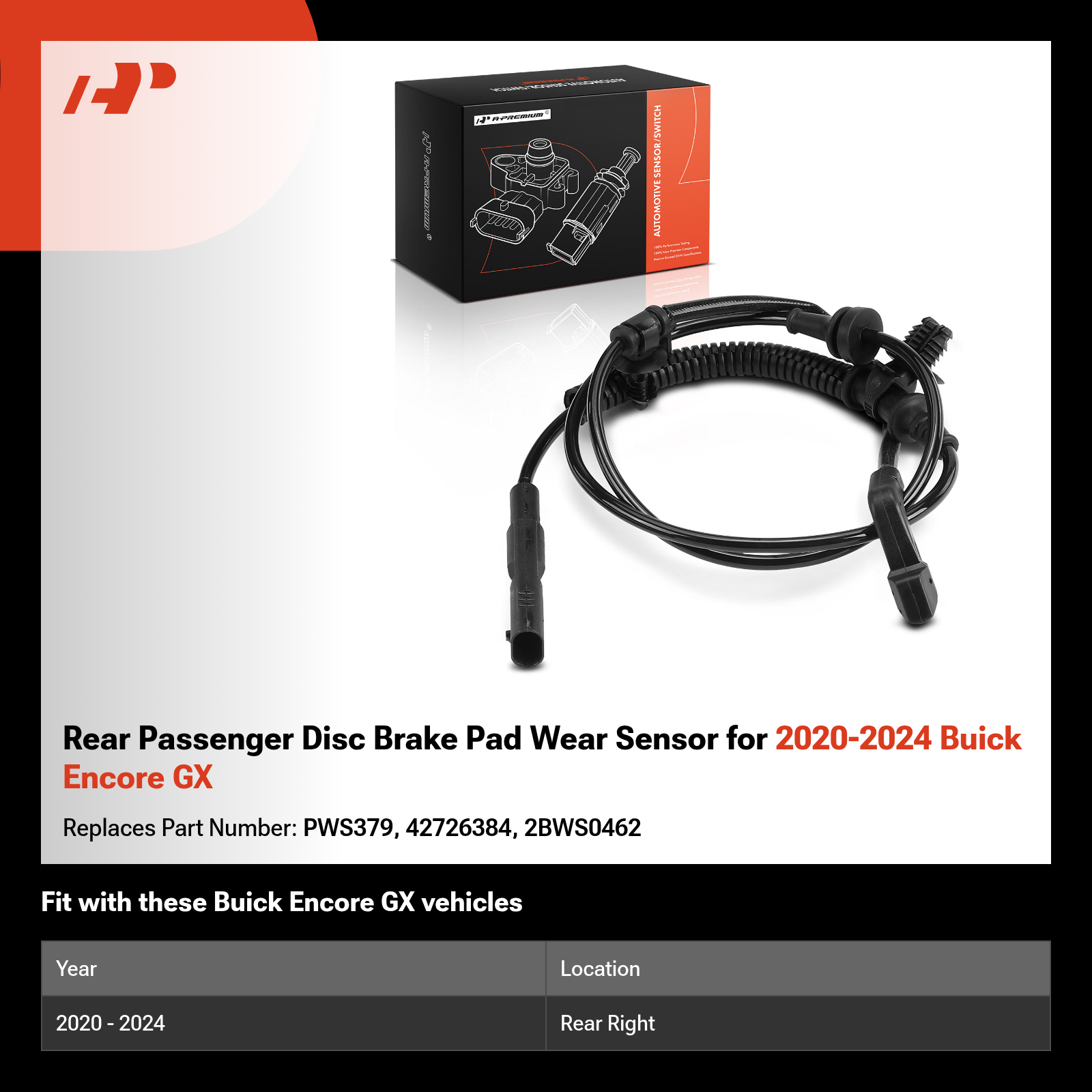 Rear Passenger Disc Brake Pad Wear Sensor for 2020-2024 Buick Encore GX