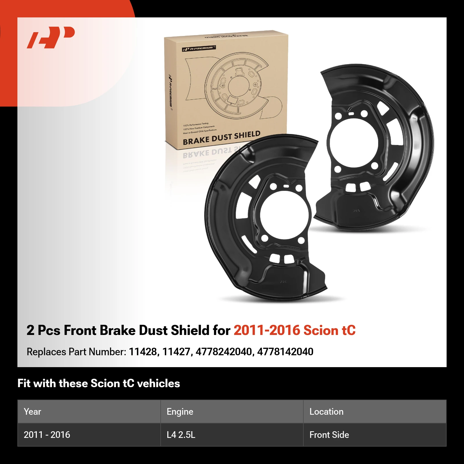 2 Pcs Front Brake Dust Shield for 2011-2016 Scion tC
