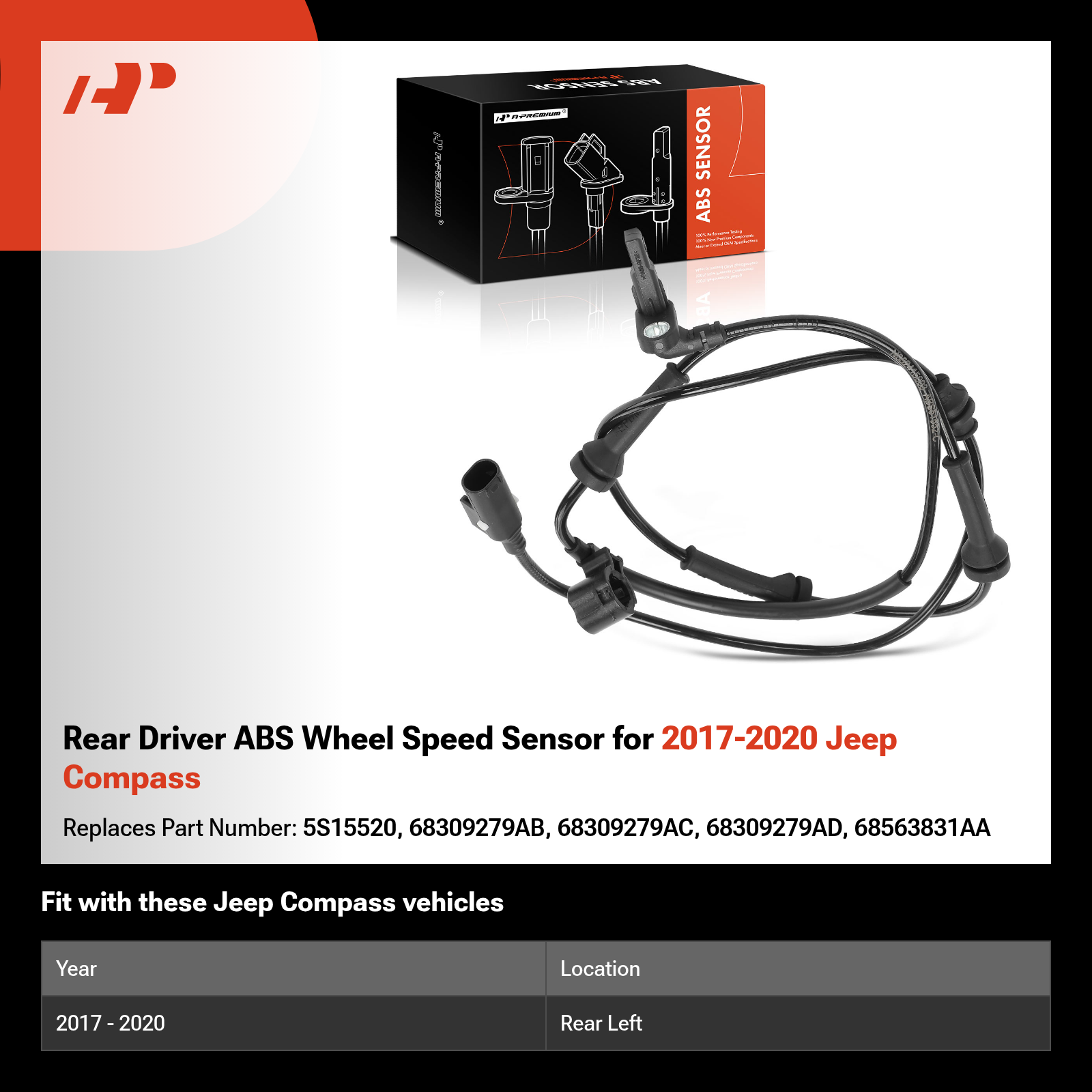 Rear Driver ABS Wheel Speed Sensor for 2017-2020 Jeep Compass