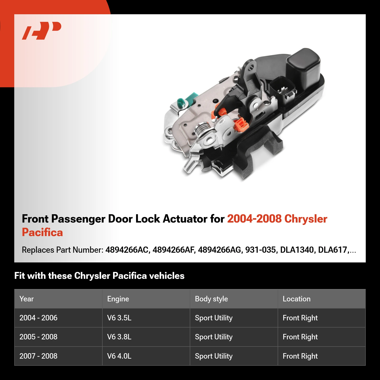 Front Passenger Door Lock Actuator for 2004-2008 Chrysler Pacifica