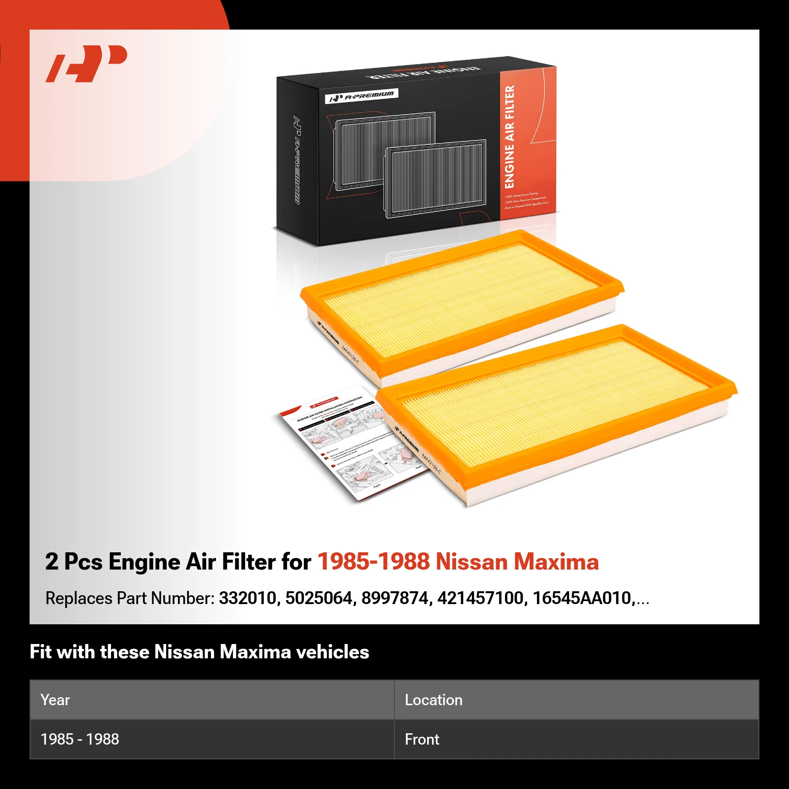 2 Pcs Engine Air Filter for 1985-1988 Nissan Maxima