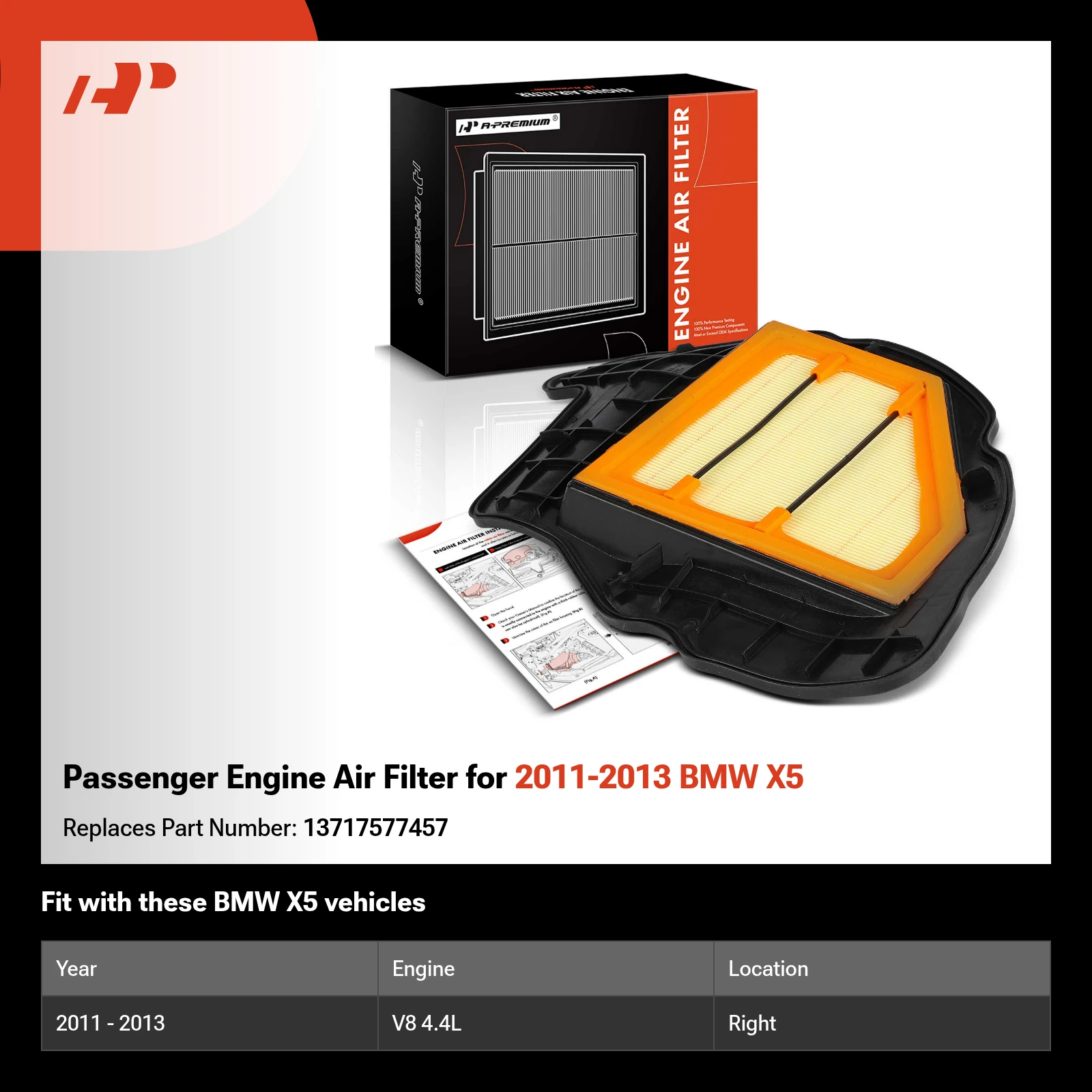 Passenger Engine Air Filter for 2011-2013 BMW X5