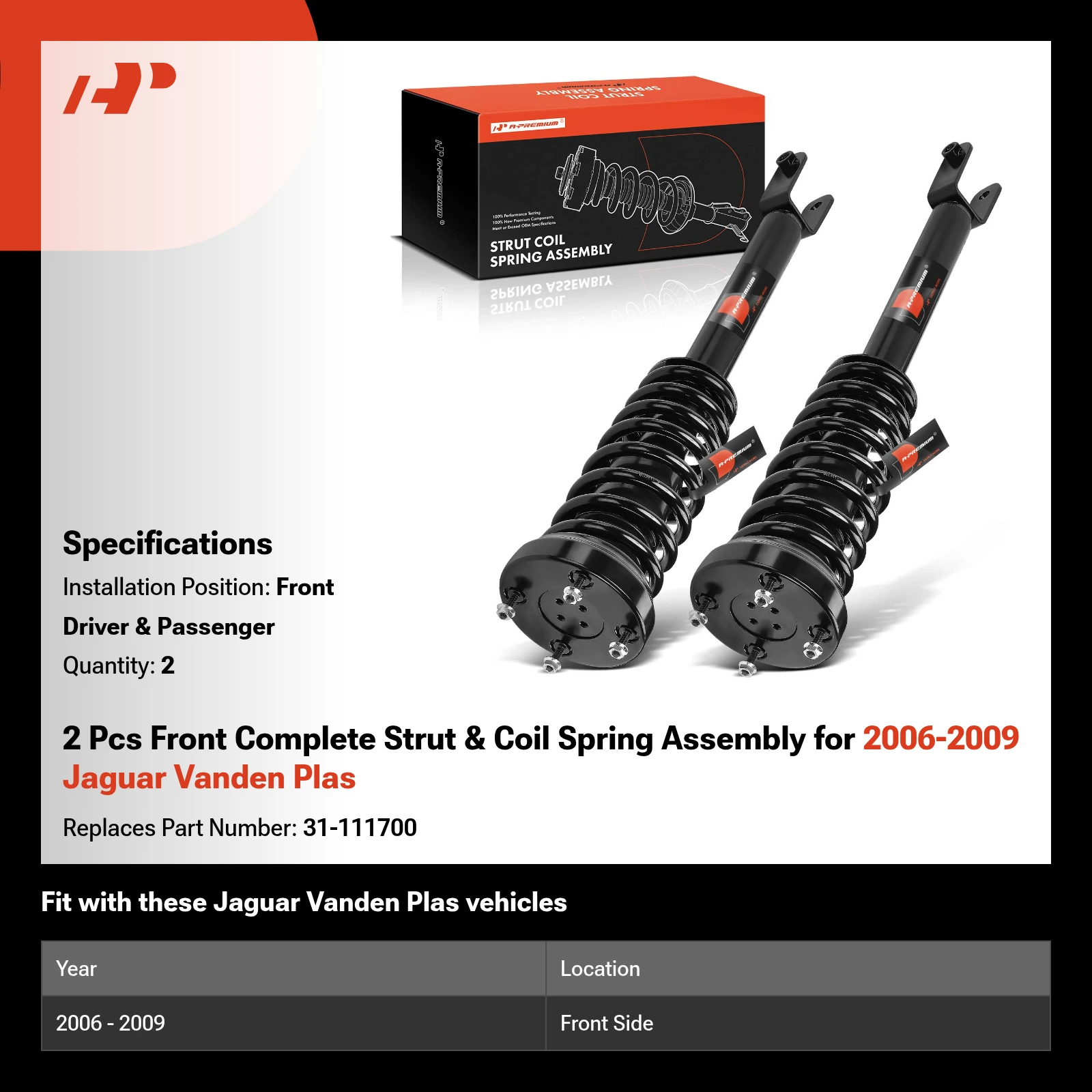 2 Pcs Front Complete Strut & Coil Spring Assembly for 2006-2009 Jaguar Vanden Plas